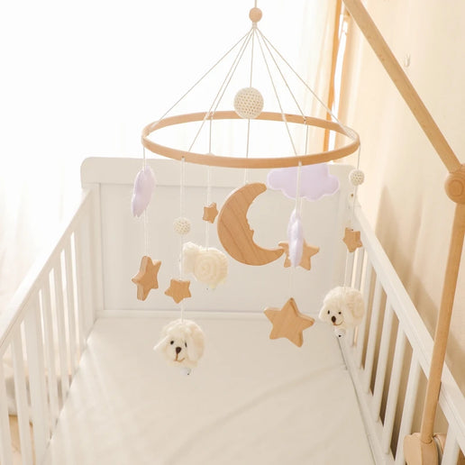 Giostrina Neonato in Legno 0-12 Mesi con Campanella e Sonaglio Appeso, Giocattolo Morbido per Bambini, Idea Regalo