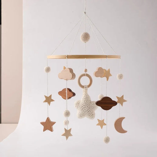Giostrina Neonato in Legno 0-12 Mesi con Campanella e Sonaglio Appeso, Giocattolo Morbido per Bambini, Idea Regalo