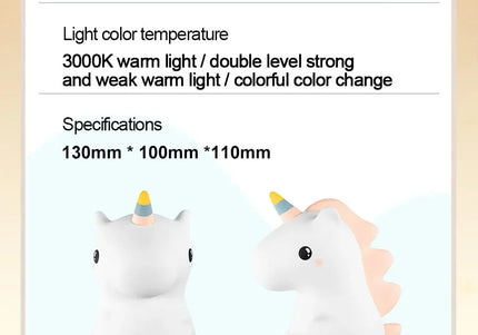 Luce notturna LED unicorno in silicone, ricaricabile e touch per bambini