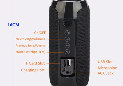 Altoparlante Bluetooth portatile con radio FM, vivavoce e bassi potenziati