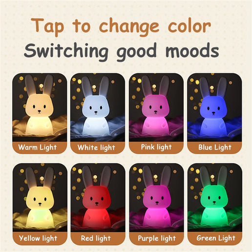 Luce notturna a LED simpatico coniglio animale cartone animato lampada in silicone dimmerabile USB ricaricabile per bambini regalo camera da letto per bambini Luce per dormire