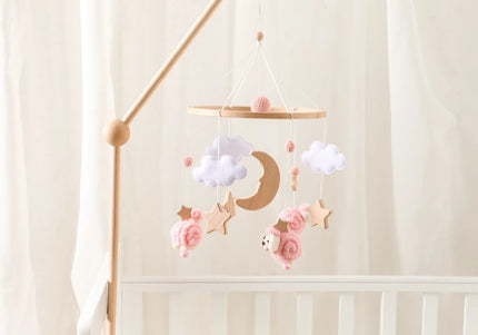 Giostrina Neonato in Legno 0-12 Mesi con Campanella e Sonaglio Appeso, Giocattolo Morbido per Bambini, Idea Regalo