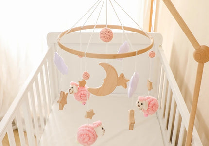 Giostrina Neonato in Legno 0-12 Mesi con Campanella e Sonaglio Appeso, Giocattolo Morbido per Bambini, Idea Regalo