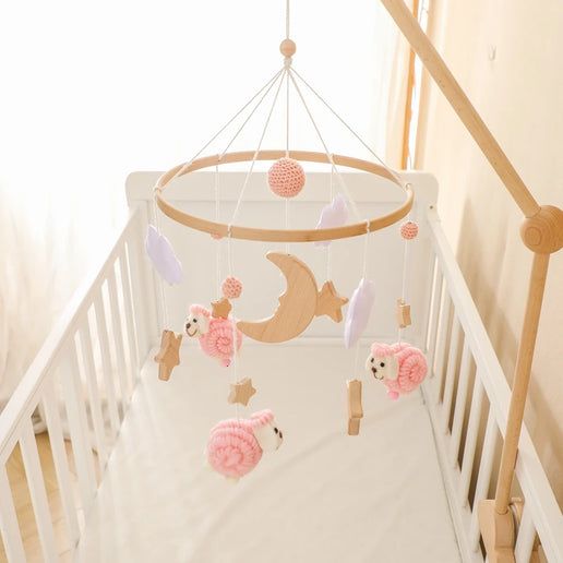 Giostrina Neonato in Legno 0-12 Mesi con Campanella e Sonaglio Appeso, Giocattolo Morbido per Bambini, Idea Regalo