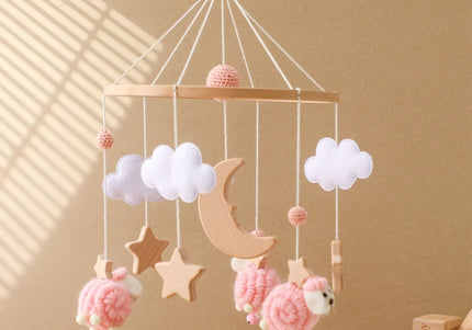 Giostrina Neonato in Legno 0-12 Mesi con Campanella e Sonaglio Appeso, Giocattolo Morbido per Bambini, Idea Regalo