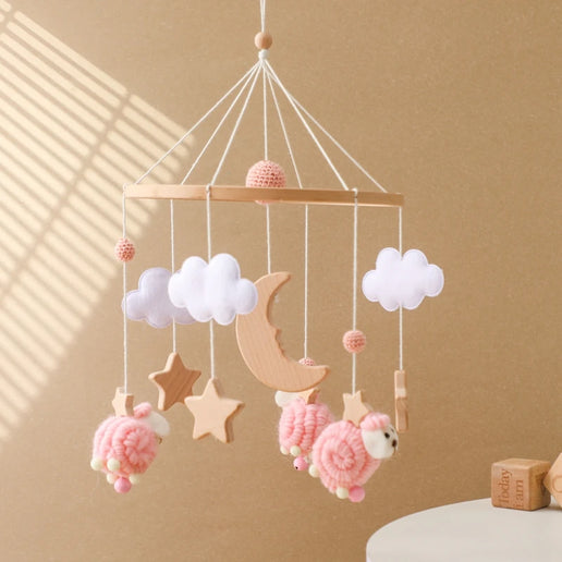 Giostrina Neonato in Legno 0-12 Mesi con Campanella e Sonaglio Appeso, Giocattolo Morbido per Bambini, Idea Regalo