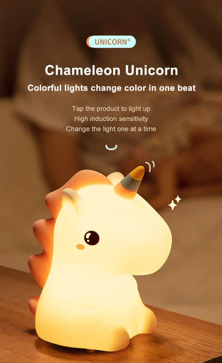 Luce notturna LED unicorno in silicone, ricaricabile e touch per bambini