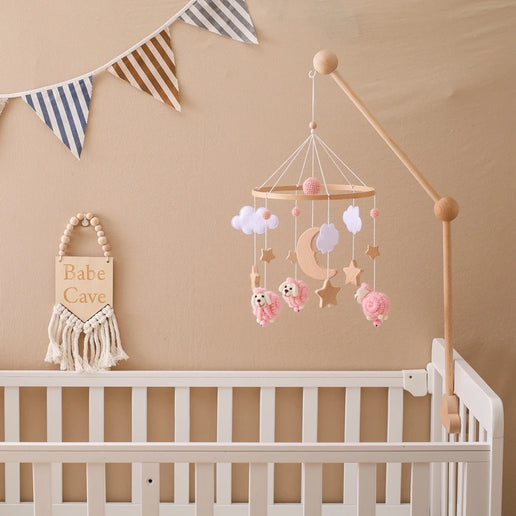Giostrina Neonato in Legno 0-12 Mesi con Campanella e Sonaglio Appeso, Giocattolo Morbido per Bambini, Idea Regalo