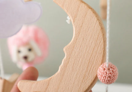 Giostrina Neonato in Legno 0-12 Mesi con Campanella e Sonaglio Appeso, Giocattolo Morbido per Bambini, Idea Regalo