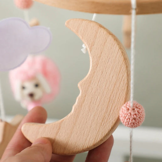 Giostrina Neonato in Legno 0-12 Mesi con Campanella e Sonaglio Appeso, Giocattolo Morbido per Bambini, Idea Regalo