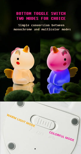 Luce notturna LED unicorno in silicone, ricaricabile e touch per bambini