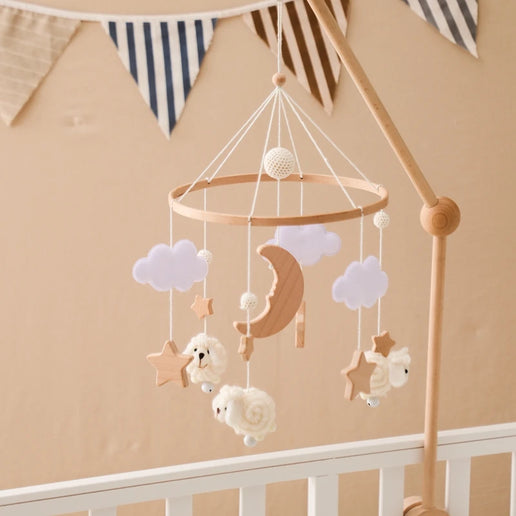 Giostrina Neonato in Legno 0-12 Mesi con Campanella e Sonaglio Appeso, Giocattolo Morbido per Bambini, Idea Regalo