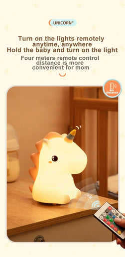Luce notturna LED unicorno in silicone, ricaricabile e touch per bambini