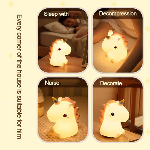 Luce notturna LED unicorno in silicone, ricaricabile e touch per bambini