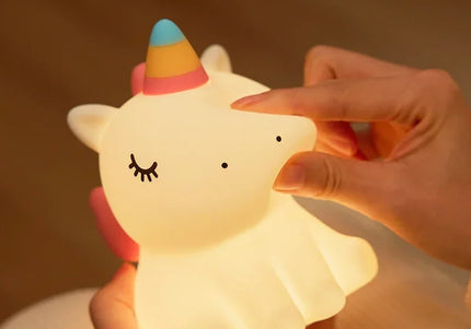 Luce notturna LED unicorno in silicone, ricaricabile e touch per bambini