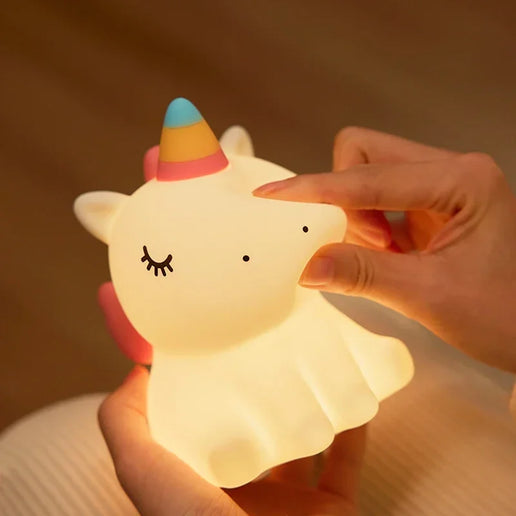 Luce notturna LED unicorno in silicone, ricaricabile e touch per bambini