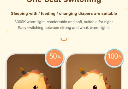 Luce notturna LED unicorno in silicone, ricaricabile e touch per bambini