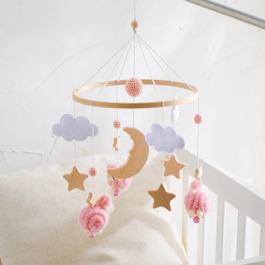 Giostrina Neonato in Legno 0-12 Mesi con Campanella e Sonaglio Appeso, Giocattolo Morbido per Bambini, Idea Regalo
